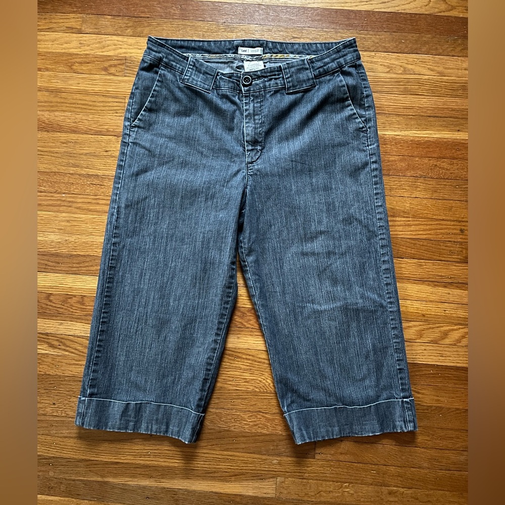 Lee Wide Leg Cuffed Baggy Capri Jean Trousers